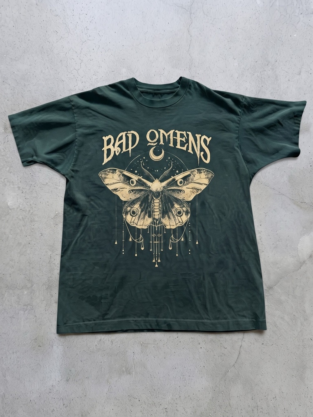 Forest Green Tee with Beige Moth Graphic -
Bad Omens Print
